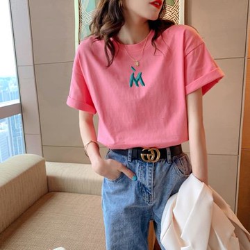 粉色短袖t恤女2025夏季新款寬松顯瘦內搭體恤上衣半袖純棉打底衫