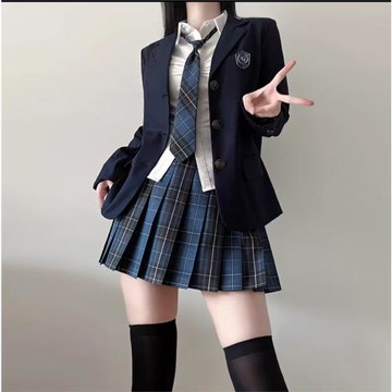 jk制服套裝裙正版西裝外套秋冬季新款紺色西服