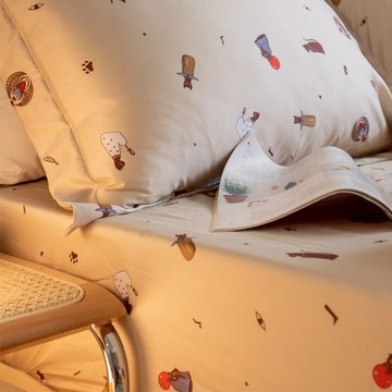 棉床本舖 喵努比斯 單人床包組 100%天絲 60支/300織  床包186 x 105 x 35cm + 枕套45 x 75cm  米色