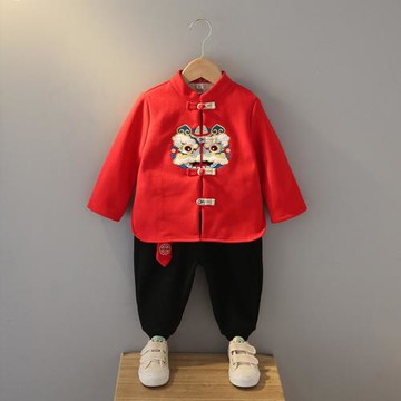 男童2023冬季一體絨漢服男孩新款唐裝男寶寶中國風拜年服周歲禮服