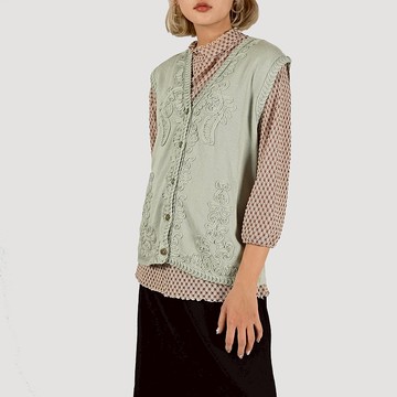 【蛋植物古著】青泉織花針織古著背心