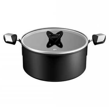Tefal 特福 精悍系列 不沾鍋雙耳湯鍋 + 蓋 8X  黑色  1個  24cm