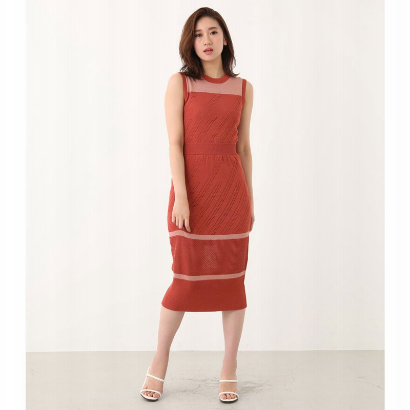 リエンダ Rienda Open Work ボーダーknit ワンピース オレンジ 通販 Lineポイント最大1 5 Get Lineショッピング