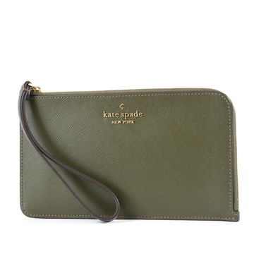 KATE SPADE 防刮十字紋L型拉鍊手掛大手拿扁包-海藻綠