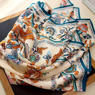 米金色真絲方巾大110綢緞披肩高檔圍巾文藝女春秋冬季絲巾桑蠶絲1入