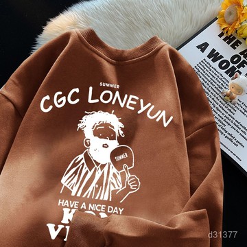 大尺碼上衣 美式上衣 加絨加厚衛衣 男生衣著 秋冬上衣 時尚上衣 美式高街 休閒上衣 圓領衛衣 百搭上衣