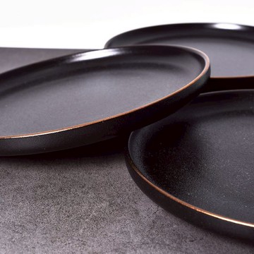 Homely Zakka 金邊黑色磨砂陶瓷盤_2款一組