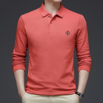 彩文羊秋季棉t中年純棉長袖體恤男寬松休閑T恤衫男士刺繡打底上衣