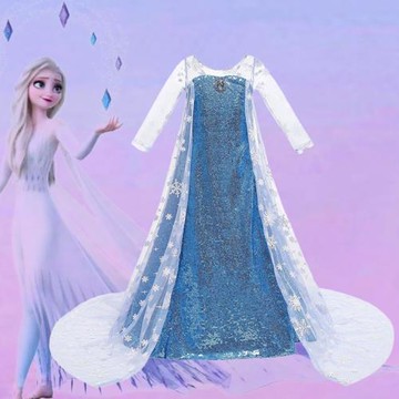 冰雪奇緣愛莎公主裙女童夏季正版愛沙禮服紗裙兒童艾莎拖地長裙子