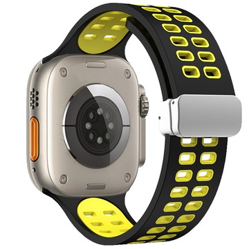 磁扣矽膠錶帶適用於 Apple Watch Ultra 3 2 1 49mm 系列 11 10 46mm 42mm 9