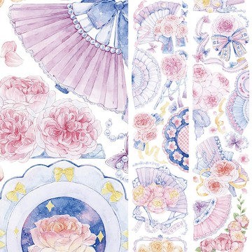 蕾絲花扇 PET 和紙膠帶 拼貼素材