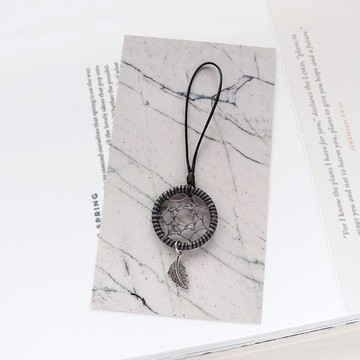 輕漾羽毛丨禮物 手作 雙色 捕夢網吊飾 包包掛飾-黑灰色