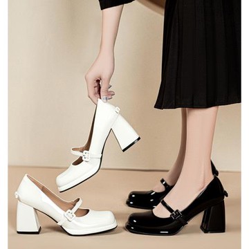 大叔家法式少女高跟鞋女2026新款氣質優雅方頭瑪麗珍一字粗跟單鞋