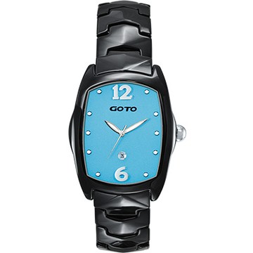 GOTO Sweet color 甜美陶瓷時尚腕錶-黑x藍/34mm