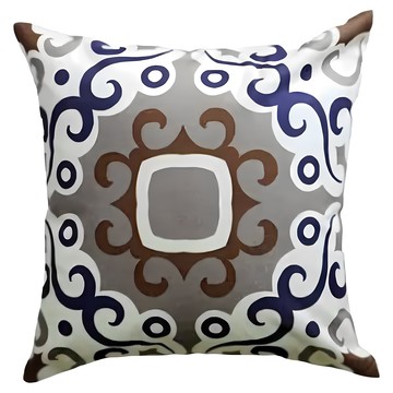 棉麻抱枕套  華麗花磚  44.5 x 44.5cm  華麗花磚 棕色 + 白色 + 藍色 + 灰色  1個