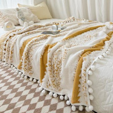 a類陽離子提花絨小球毯條紋法蘭絨午睡蓋毯雙面絨毛毯可壓縮跨境