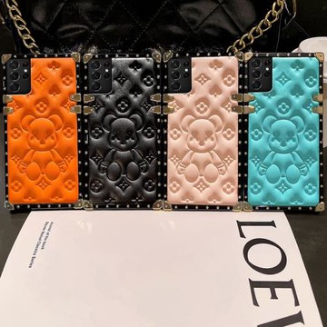 新款潮牌小熊適用于三星S21Ultra立體紋方形電鍍手機軟殼s21fe全包邊S21四角加厚防摔s21+保護套5G女款ins風