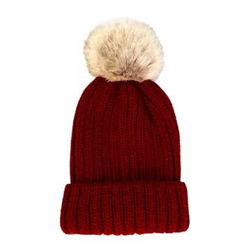 JAR嚴選 兒童款可拆卸大毛球親子保暖針織毛帽-酒紅色  均碼