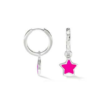 Pink Enamel Narrative Star Huggie Hoops
