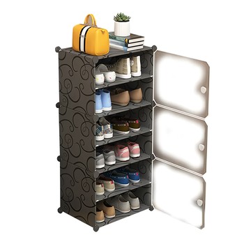 多功能側開式1列6層內隔2層鞋櫃  黑色  1個