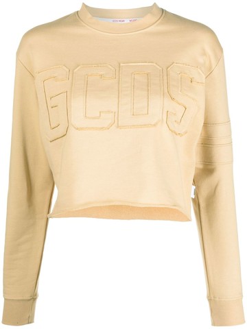 Gcds - logo print cropped sweatshirt - women - Cotton - S - Neutrals
