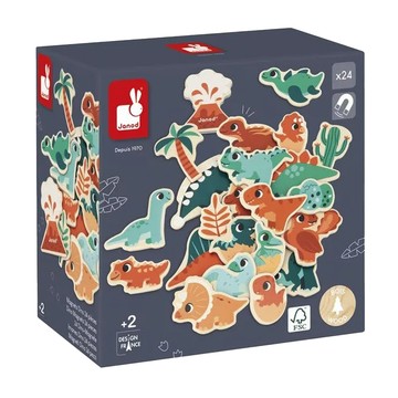 法國Janod 我愛小恐龍-遊戲磁吸片J05839 適用白板、冰箱、櫥櫃 認識恐龍、編排故事  24張  1本