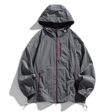 UPF100+ 撞色拉鏈夏季男士寬松輕薄款透氣戶外防紫外線連帽防曬衣