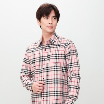 oillio 長袖除棉襯衫 口袋襯衫 經典格紋 粉紅色 25218250