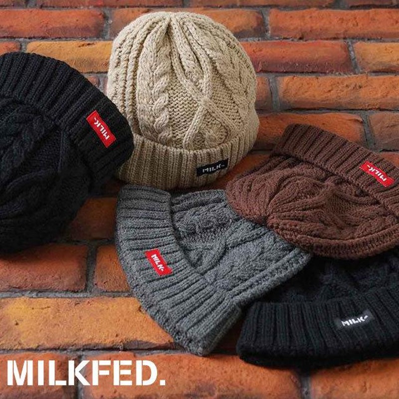 ミルクフェド ビーニー LOGO CABLE KNIT CAP レディース