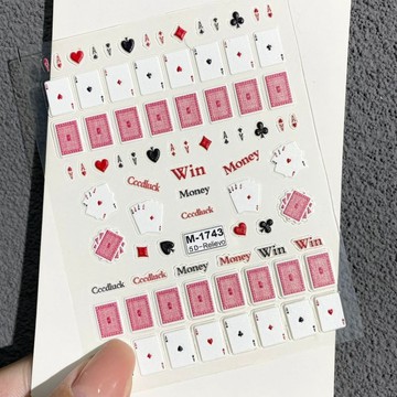 💗台灣出貨💗復古撲克牌梅花桃心方塊美甲貼紙浮雕英倫風黑桃紅桃指甲貼裝飾品