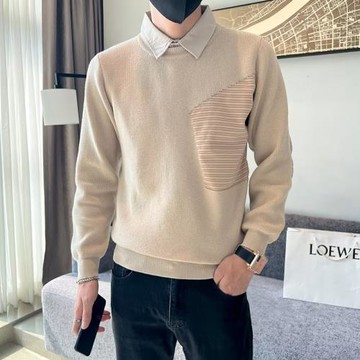 假兩件毛衣男士襯衫領春秋季套頭設計感小眾潮牌長袖針織線衣外套