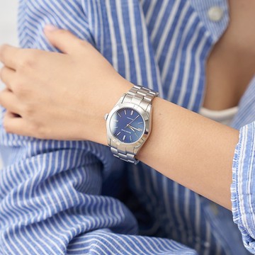 Relax Time RT-105S 立體格紋太陽能女錶 父親節送禮推薦-銀x藍/34mm RT-105S-3L