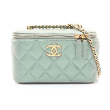 CHANEL 香奈兒 Vanity Case 肩背包 珠光綠色 菱格紋羊皮 金釦 二手精品 【二手名牌BRAND OFF】