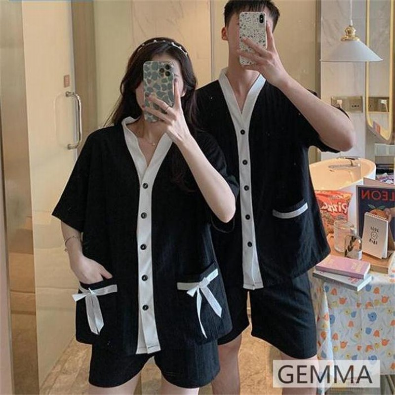 ペアルック ルームウェア 夏 かわいい リボン カップルパジャマ ペアパジャマ プレゼント 部屋着 半袖 パンツ お揃い お祝い 彼女 彼氏 夫婦 記念日 通販 Lineポイント最大0 5 Get Lineショッピング