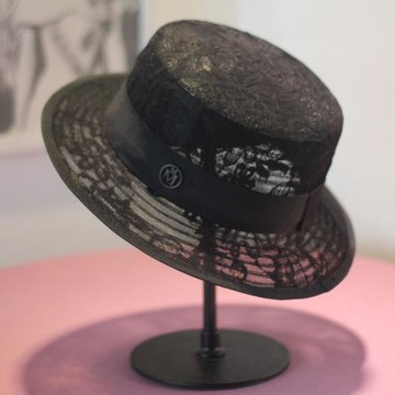 歐美單字母M蕾絲平頂禮帽網帽寬檐帽夏季遮陽帽子女休閑優雅帽