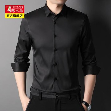 啄木鳥春季男士長袖襯衫商務休閑職業正裝百搭免燙內搭打底襯衣男