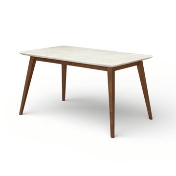 森嶼岩白實木餐桌｜胡桃木色桌腳×岩白桌面｜北歐日系餐桌｜可搭實木餐椅｜現成品 TBB061