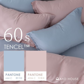 AnD House 天絲60支-天使心 玫瑰金 ✖ 運河藍 雙色配-床包被套組｜安庭家居 素色 混搭