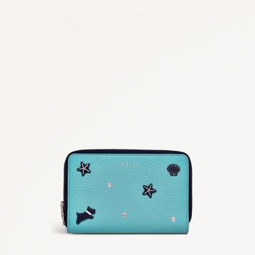 Radley London Womens Leather Starfish And Seashells Medium Zip Around Wallet - Blue Medium