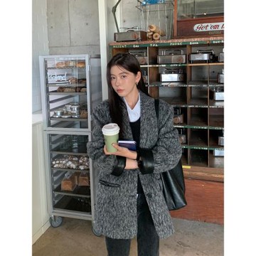 Halo Luu 雜灰色毛呢西裝外套女冬季新款夾棉加厚高級感羊毛大衣