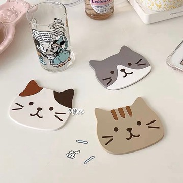 😺日式可愛小貓咪軟硅膠家用水杯墊ins隔熱防滑杯子墊居家杯托墊子