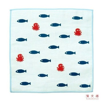 日本製【濱文漾】純棉手帕/方巾－章魚小魚