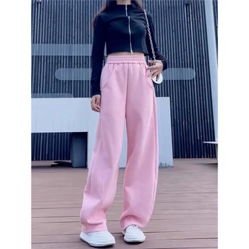 粉色爵士舞蹈直筒垂感松緊腰闊腿運動褲女春秋2025香蕉褲休閑衛褲