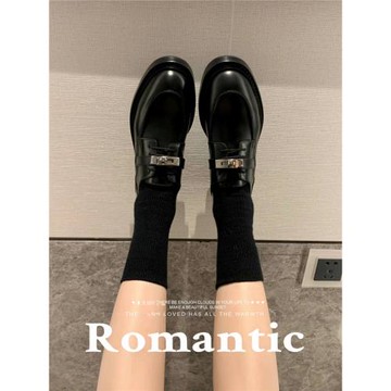 金屬鎖扣粗跟單鞋女百搭樂福鞋2025新款系帶圓頭小皮鞋真皮牛津鞋