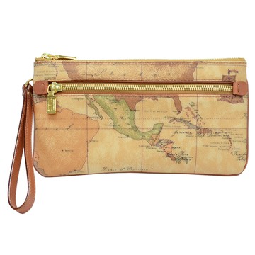 【Alviero Martini 義大利地圖包】拉鍊手拿包-地圖黃