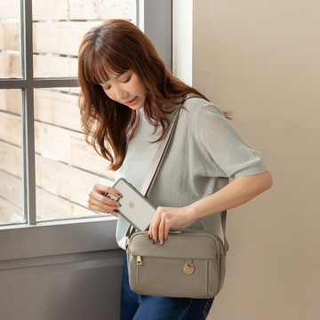 小資必備質感雙層尼龍單肩包 SOPHIE 優雅灰棕