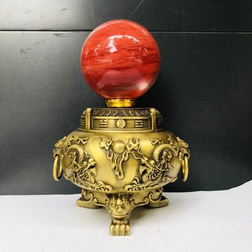 純銅雙龍時來運轉水晶球招財鎮宅客廳書房裝飾轉運球店鋪開業禮品
