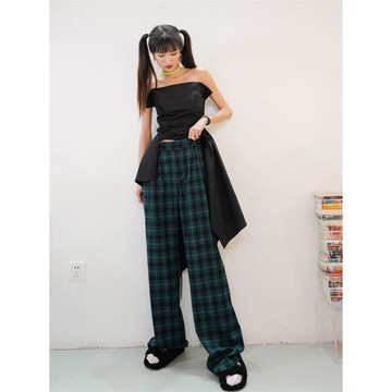 petty Elsa175加長高個直筒長褲寬松西褲格子休閑褲女2025年春季