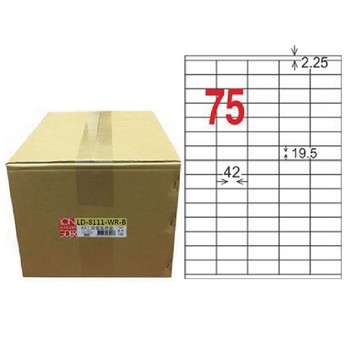 【龍德】LONGDER 三用電腦標籤 A4 75格 19.5*42mm可再貼1000張/箱 LD-8111-WR-B(適用雷射、噴墨、影印)