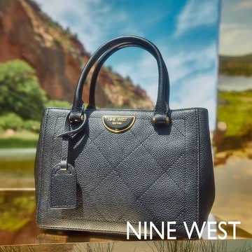 【NINE WEST】ALIA 真皮菱格手提/側背包-黑色(136676)